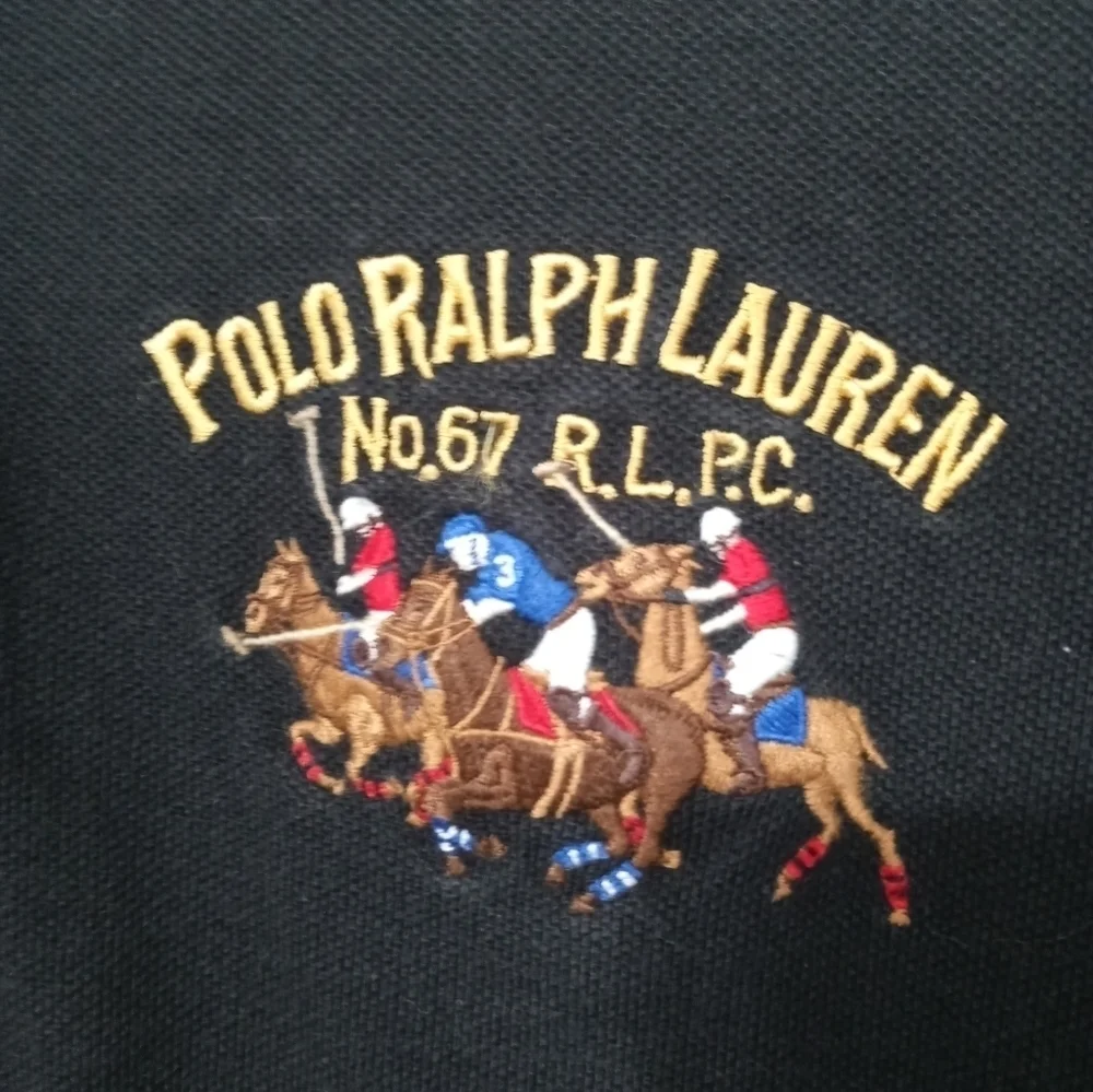 VTG POLO RALPH LAUREN CUSTOM FIT EMBROID TRIPLE PONY BIG LOGO BLACK POLO SHIRT L